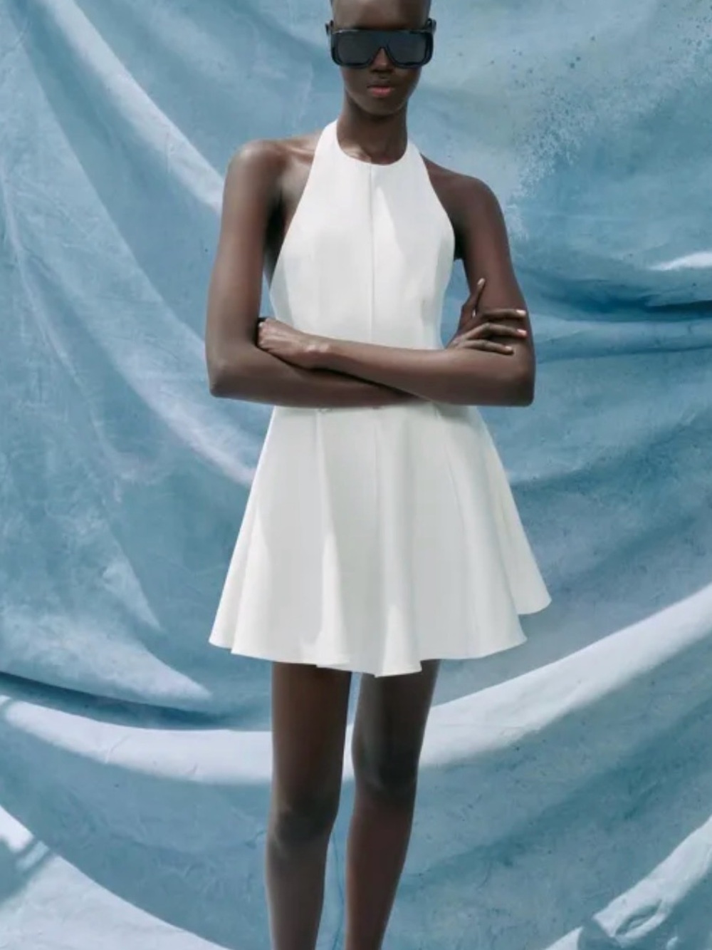 Zara White Halter Mini Dress L New